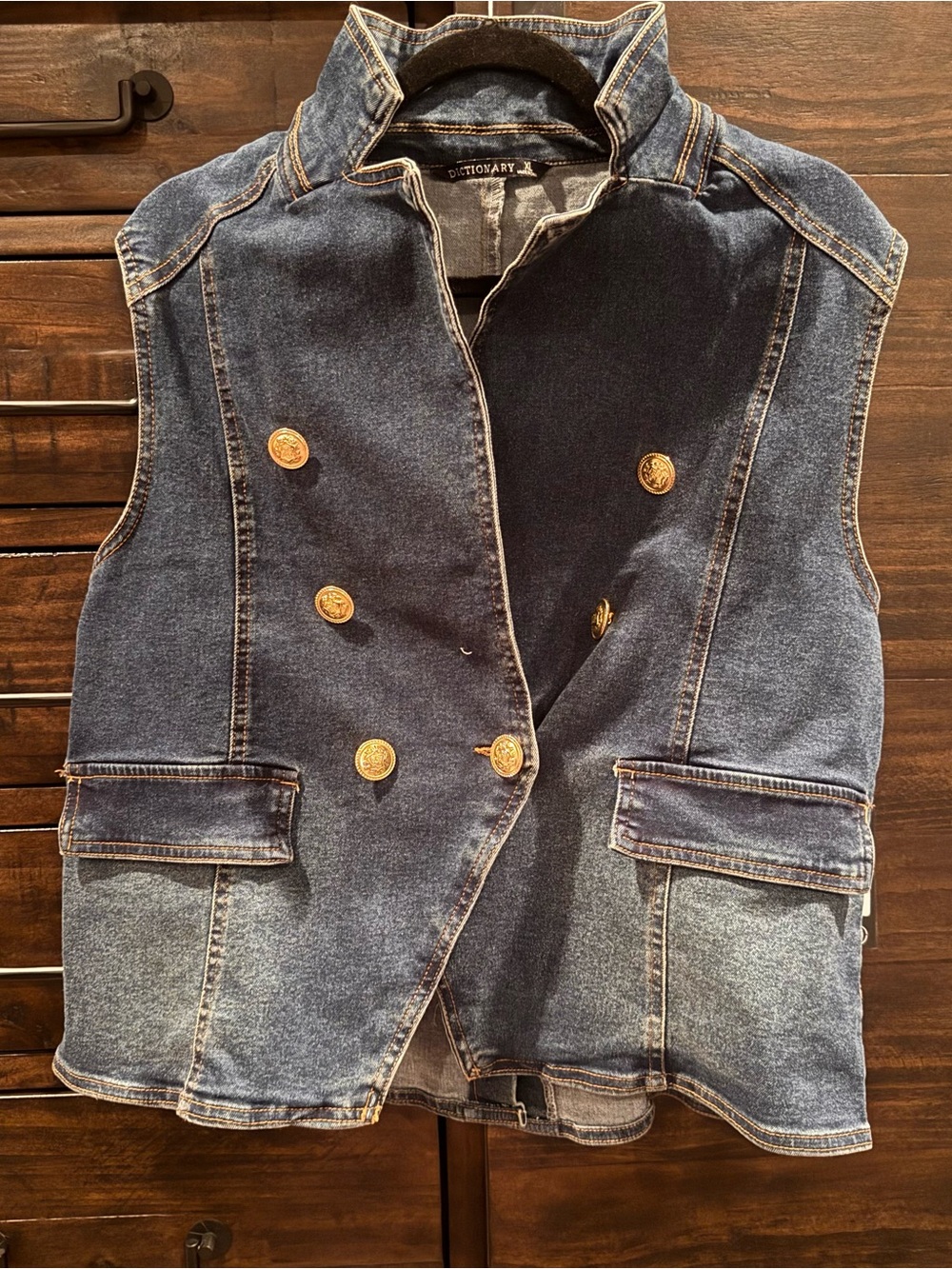 Dictionary Women's Dark Blue Denim Double-Breasted Vest